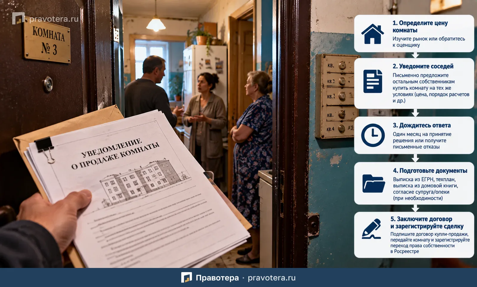 Как продать комнату в коммунальной квартире: уведомление соседей, документы и регистрация сделки