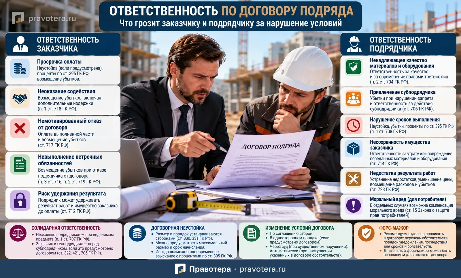 Ответственность по договору подряда: что грозит заказчику и подрядчику за нарушение условий